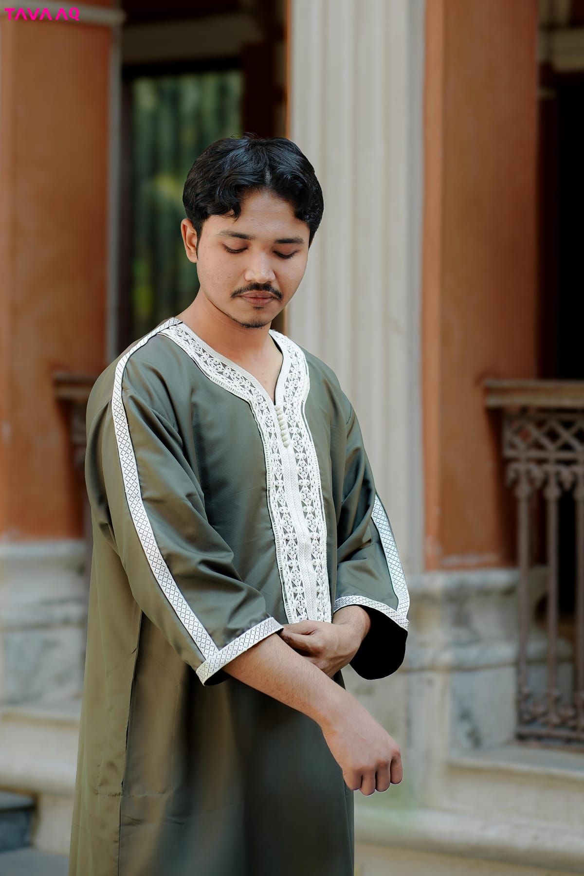 Premium Royal Moroccan Thobe - Olive - Image 2