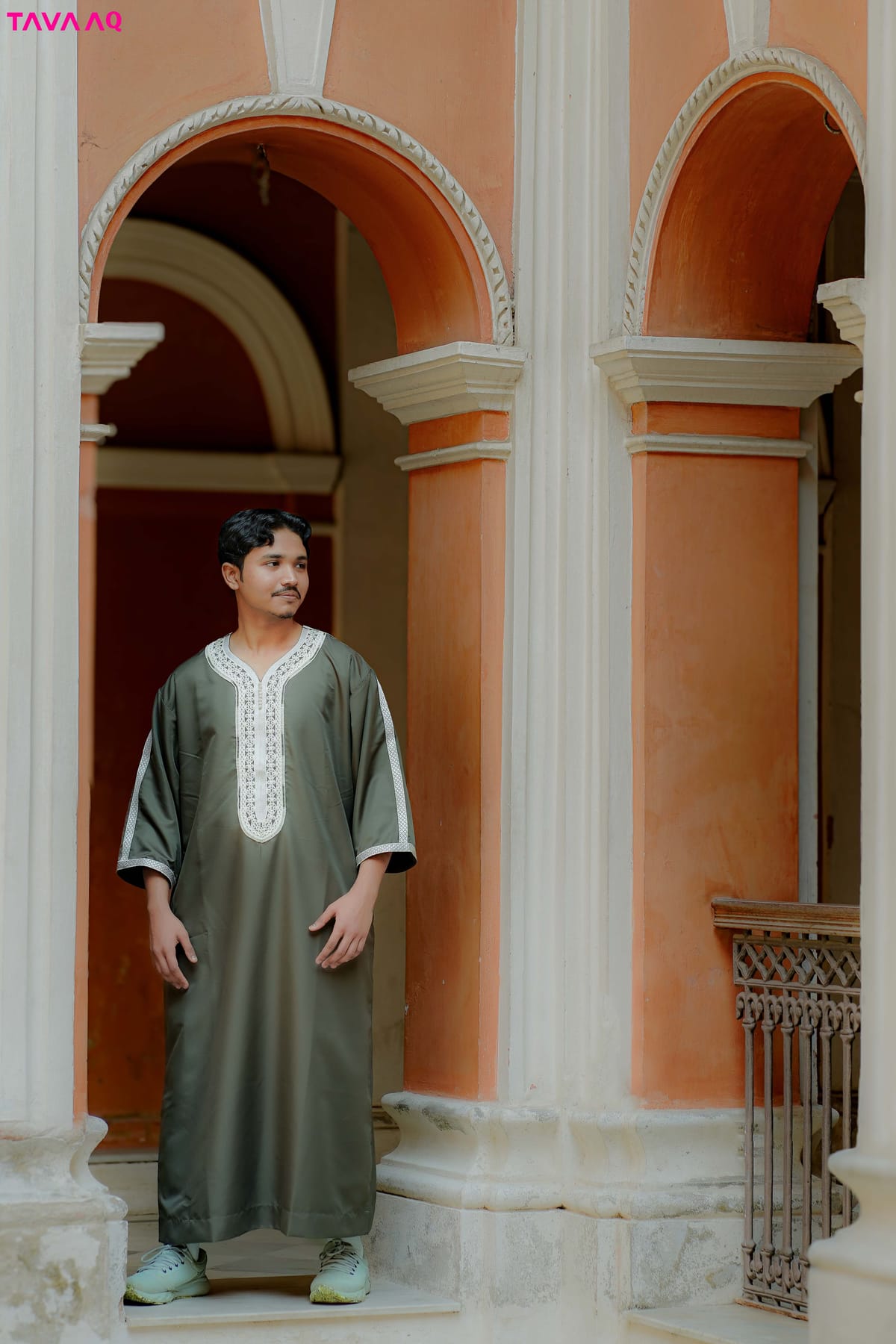Premium Royal Moroccan Thobe - Olive - Image 3