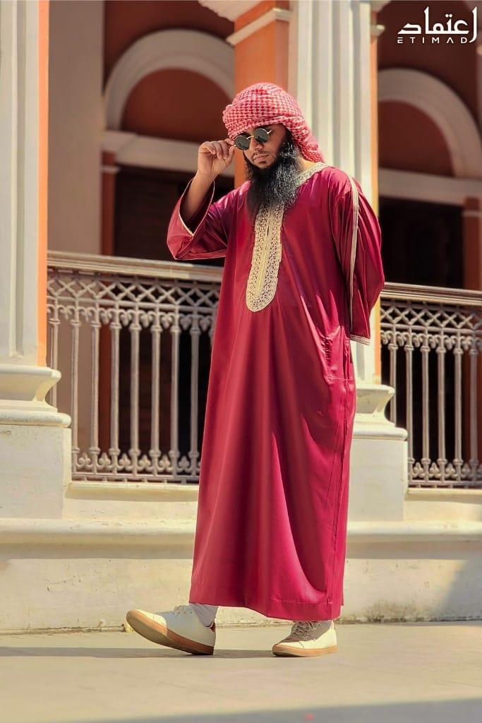 Premium Royal Moroccan Thobe - Maroon - Image 1