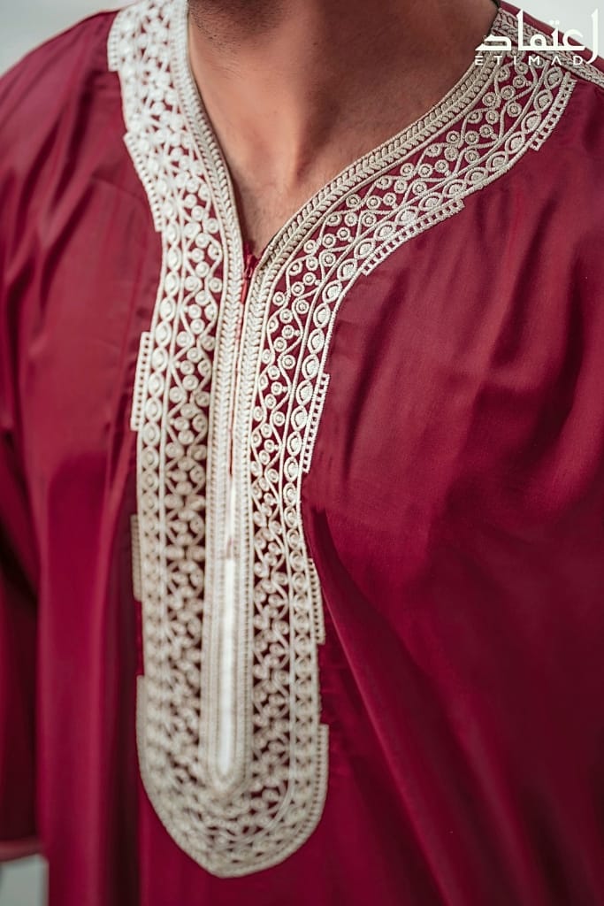 Premium Royal Moroccan Thobe - Maroon - Image 2