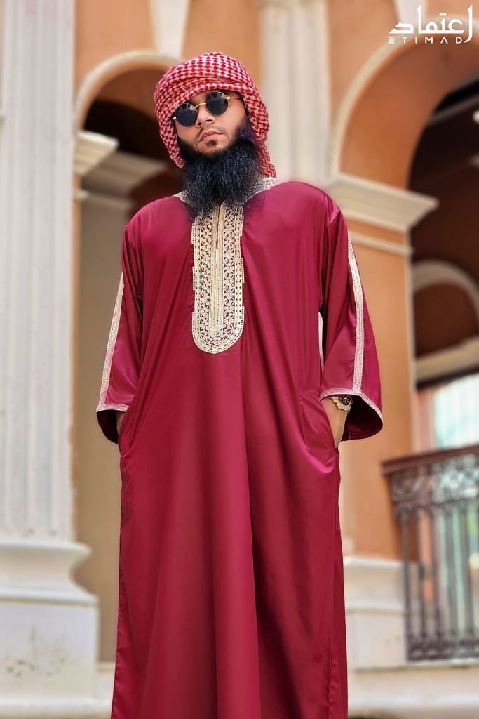 Premium Royal Moroccan Thobe - Maroon - Image 3