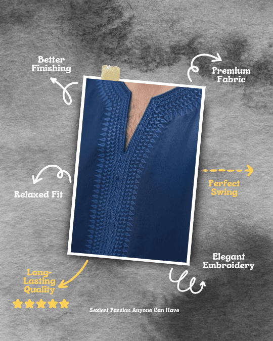 Royal Moroccan Thobe - Navy Blue - Image 2