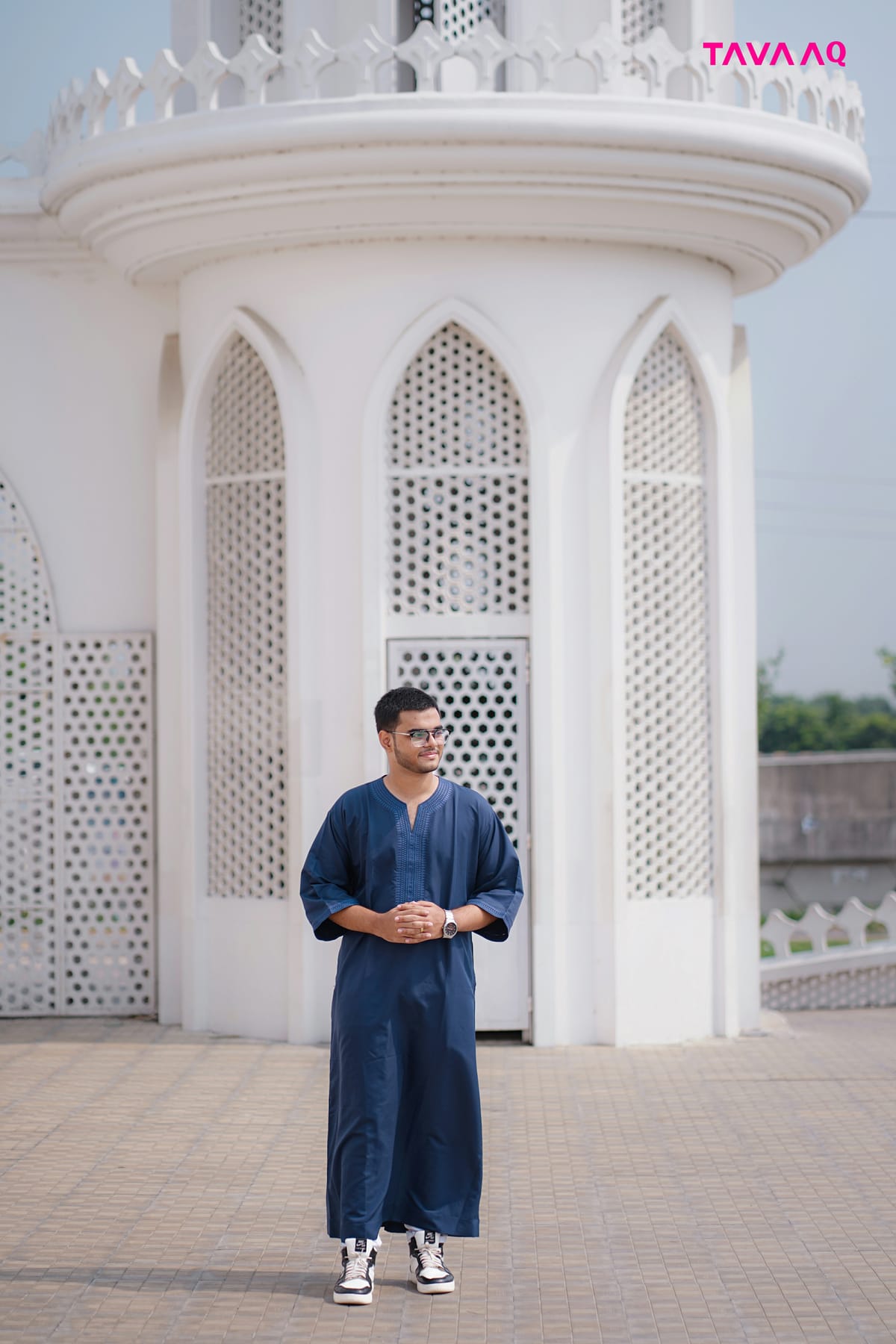Royal Moroccan Thobe - Navy Blue - Image 1